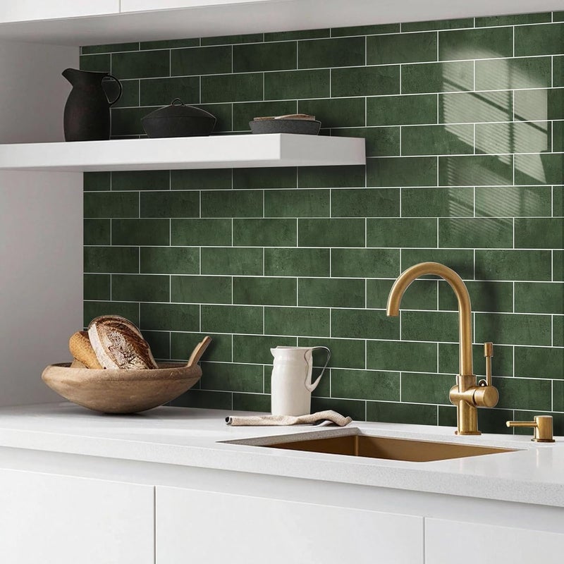 Tilingview 30 PCS Peel and Stick Backsplash Tile for Kitchen/Bathroom/Living Room, 3"x 9" Self-Adhesive Subway Tile for Backsplash, Handmade Imitation Glazed Tiles(Glossy Dark Olive Green) - Image 2